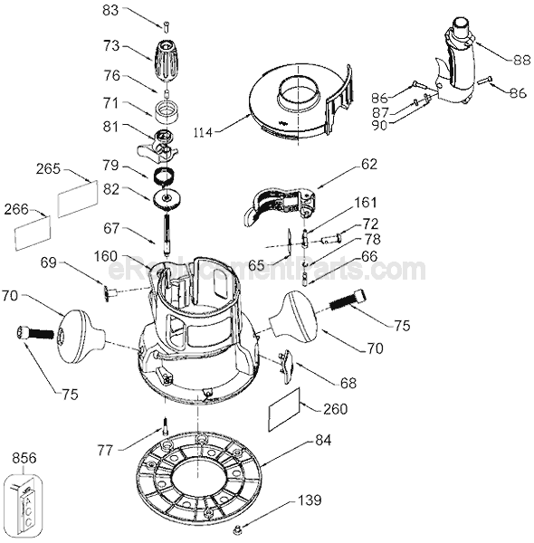 Page B Diagram and Parts List for 894 Type 2 Porter Cable Router